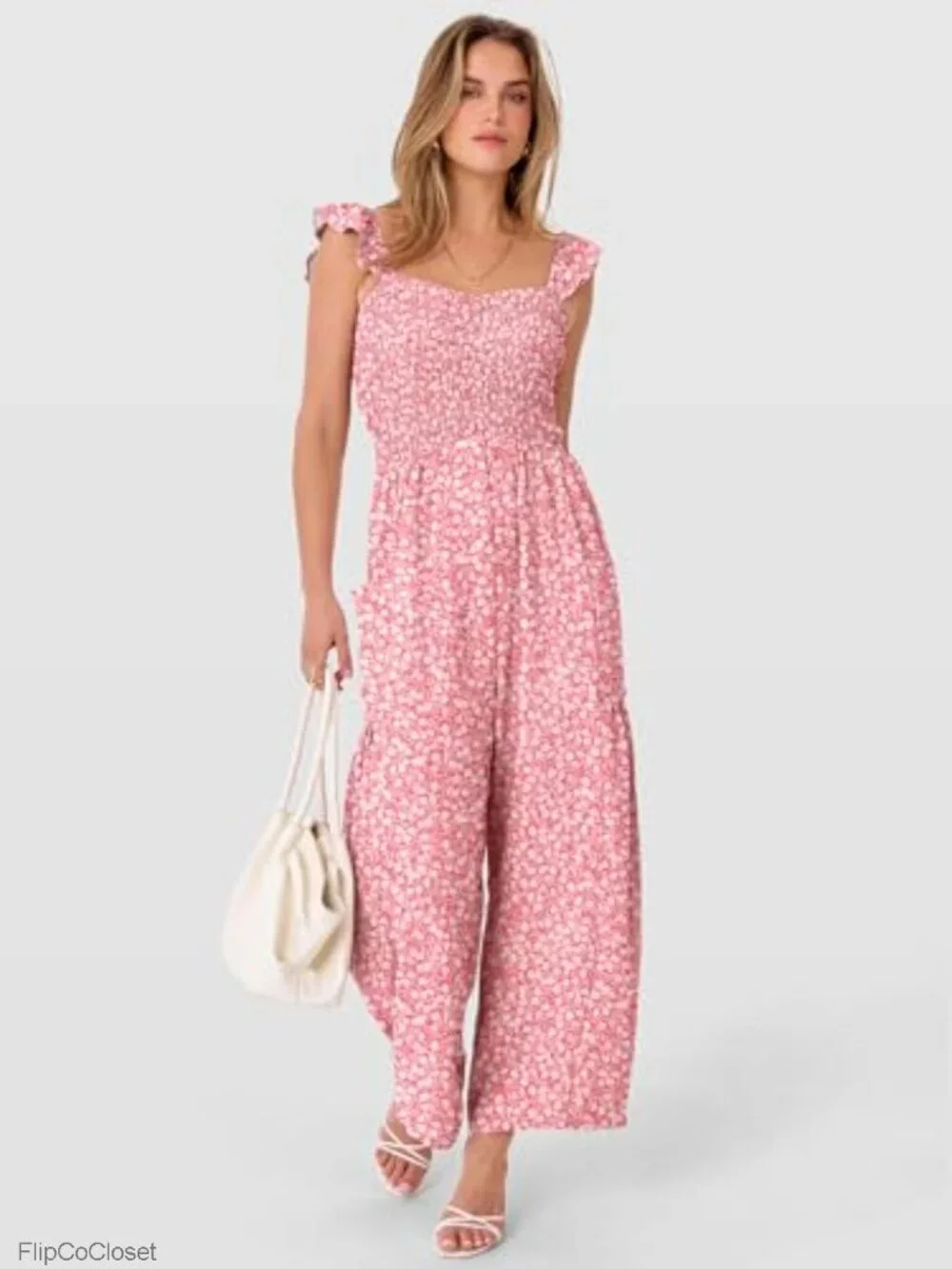Wide Leg Sleeveless Smocked Jumpsuit Romper Casual Beach Summer Outfit